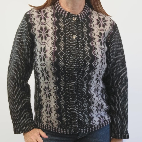 Northern Isles Wool Purple and Black Cardigan Sweater - Picture 16 of 16